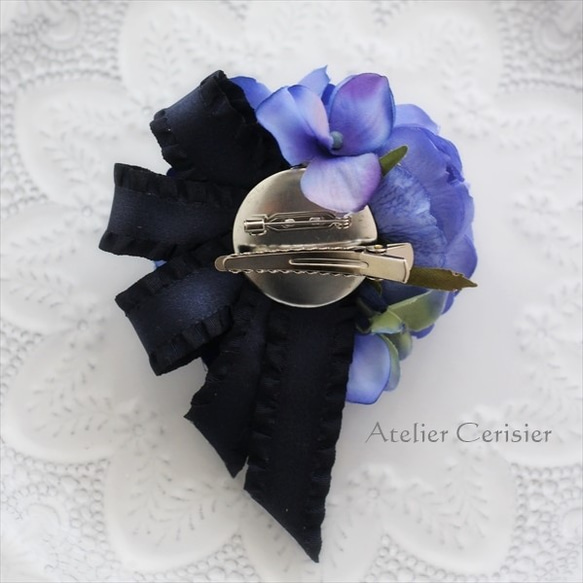 ブルー ローズ コサージュ パール付き ネイビー（青・紺色）＃43 4枚目の画像