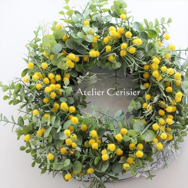 ミモザ リース＜アーティフィシャルフラワー＞ミモザ＆ユーカリ 30センチ