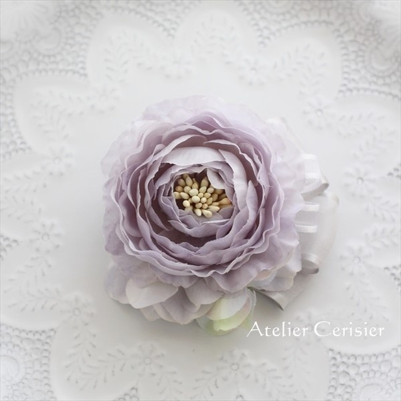ソフトライラック ラナンキュラス コサージュ＜薄紫色＞ Sサイズ＃59 1枚目の画像