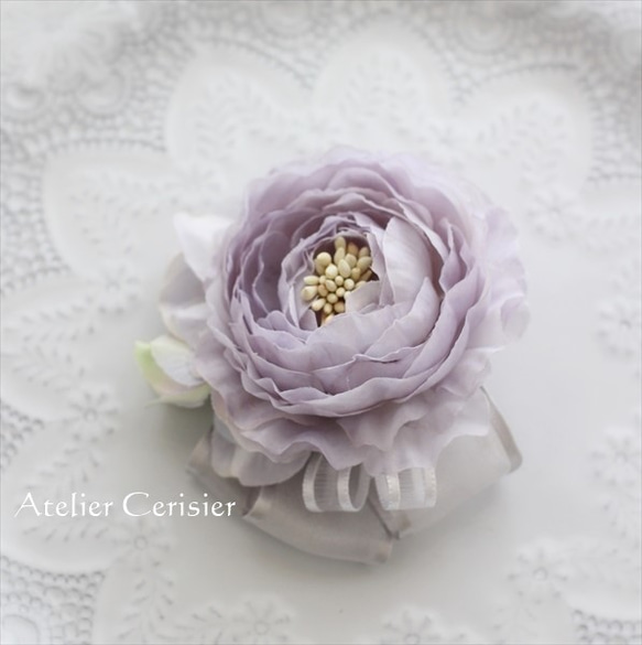 ソフトライラック ラナンキュラス コサージュ＜薄紫色＞ Sサイズ＃59 2枚目の画像