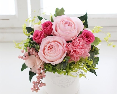 プリザーブドフラワー＜パリジェンヌ＞アレンジメント ピンク ローズ