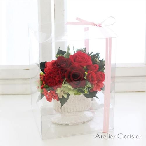 プリザーブドフラワー＜ララ＞赤 ワインレッド バラ ローズ【還暦