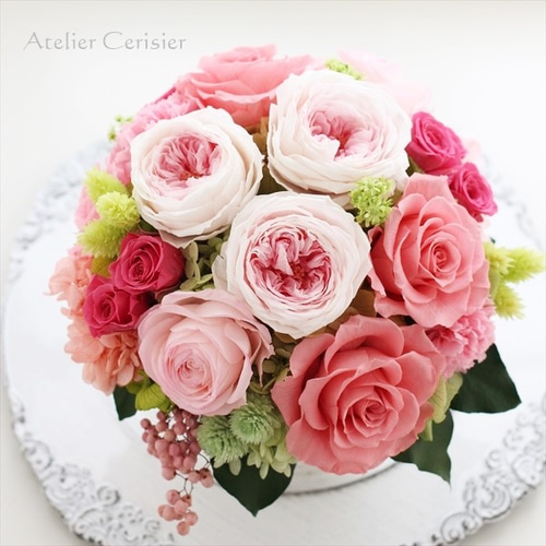 限定品　プリザーブドフラワー　　和ピンク ピンクのバラのプリザーブドフラワーアレンジメント メアリー（ピンク