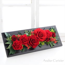 プリザーブドフラワー フレームアレンジメント＜ジャンヌ＞レッド ブラウン４０センチ【還暦祝い】 2枚目の画像