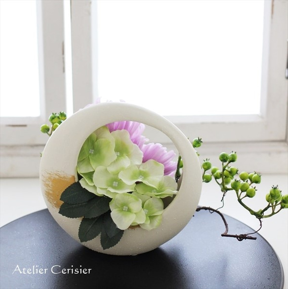輪菊の仏花＜あけぼの Sサイズ＞薄紫色 お供え花 プリザーブドフラワー 2枚目の画像