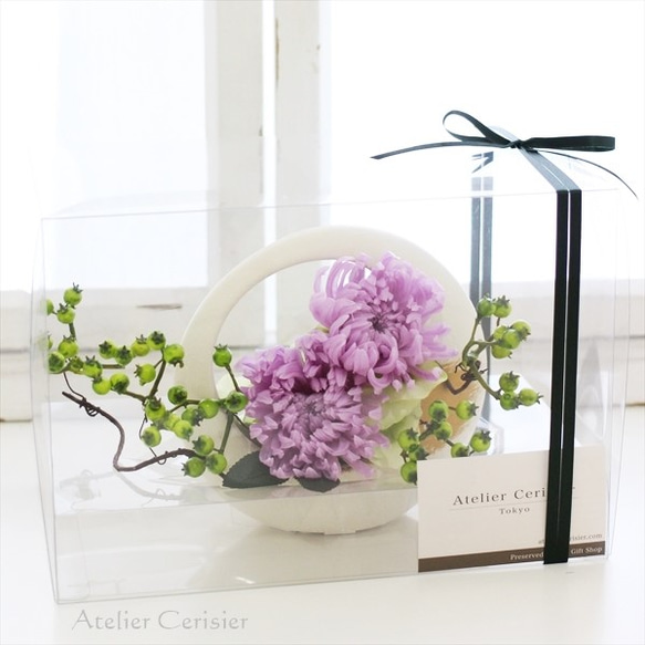 輪菊の仏花＜あけぼの Sサイズ＞薄紫色 お供え花 プリザーブドフラワー 3枚目の画像