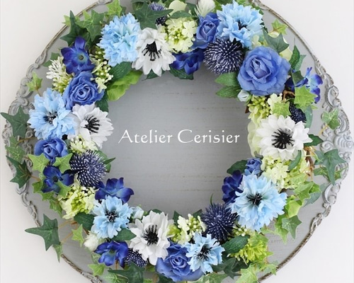 【オトナリース】アンティークローズとブルーベリーのリース BunBunBee 最短翌日届け 14時まで リース ナチュラルリース M