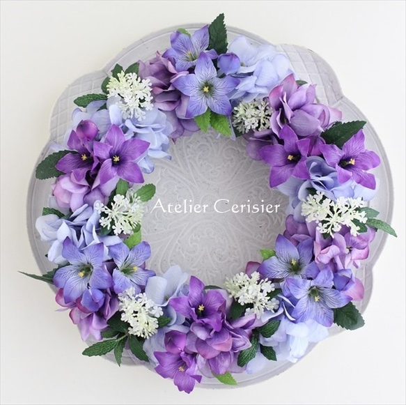 桔梗 紫陽花 フラワーリース＜アーティフィシャルフラワー＞ パープル  