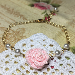 [蕾絲鉤織手鍊]珍珠玫瑰金鍊 第2張的照片