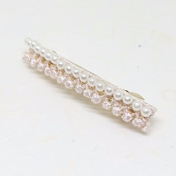 棉珍珠裸色蕾絲 16K包金鍍金髮夾 Cotton Pearl Nude Lace 16KGP Barrette 第2張的照片