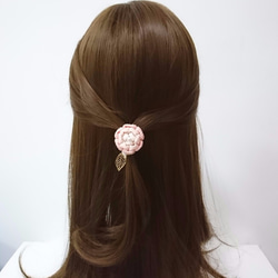 マツミ透かし彫り：トリプレット丸薬（ピンクグラデーション）髪Tsumami細工の指輪：桃の花のポニーホルダー 4枚目の画像