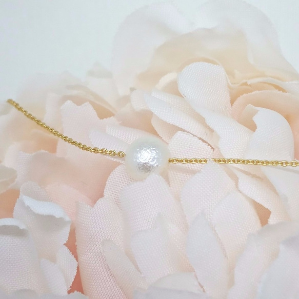 ライトコットンホワイトパールジュエリーネックレス16KGP非常にスリムな繊細な綿の真珠のネックレス 2枚目の画像