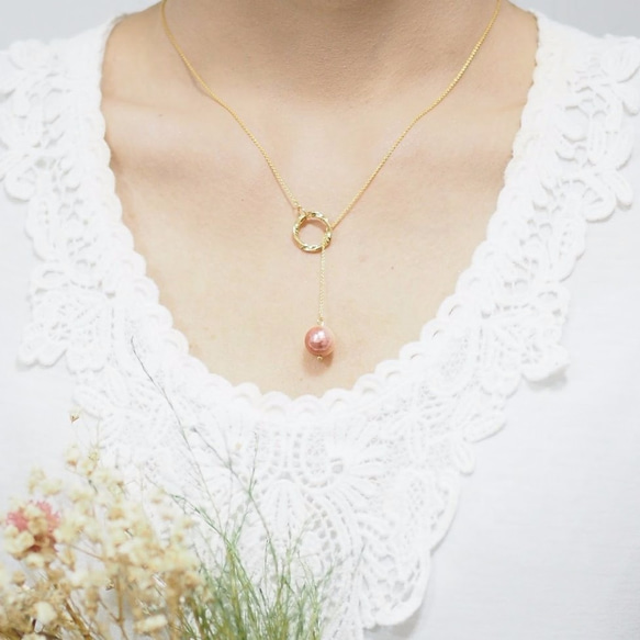 段階的に非常に上質なコットンパールネックレス16KGP繊細な赤褐色の綿の真珠のネックレス 5枚目の画像