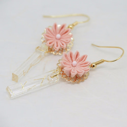つまみ細工：粉紅劍花寒天金絲 16KGP 耳環 Tsumami Zaiku: Pink Flower Earrings 第1張的照片