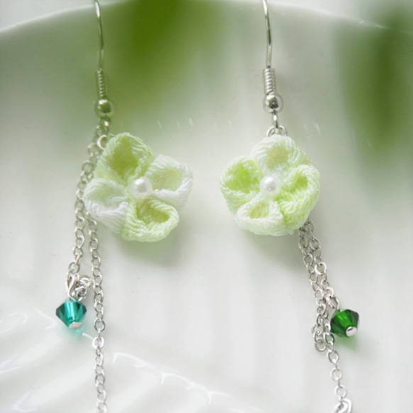 つまみ細工: 幸運四葉草耳環 Tsumami Zaiku: Clover Earrings 第4張的照片