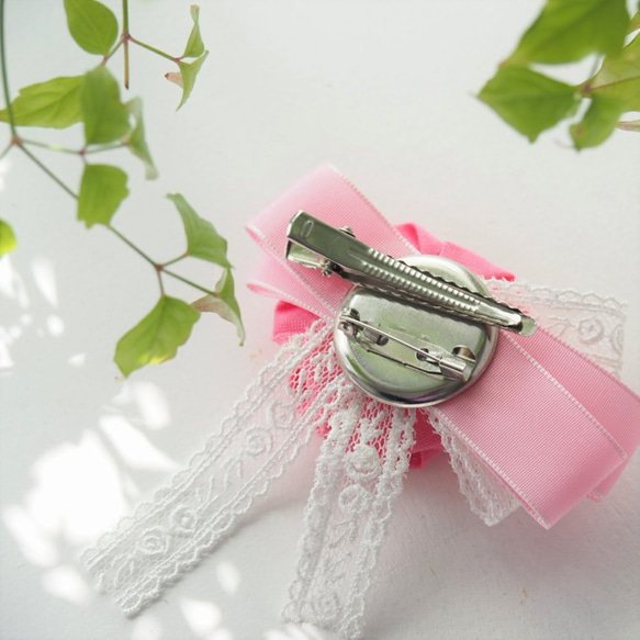 【浪漫薔薇】桃紅玫瑰花兩用髮夾/胸針/扣針 つまみ細工: 日系和風手工布花 第4張的照片