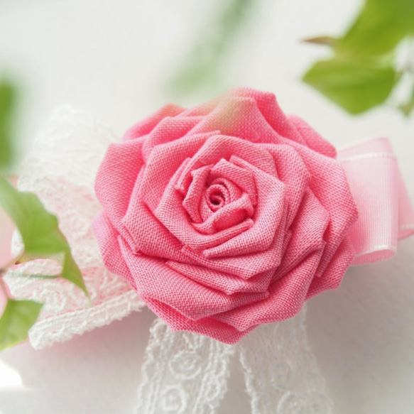 【浪漫薔薇】桃紅玫瑰花兩用髮夾/胸針/扣針 つまみ細工: 日系和風手工布花 第1張的照片
