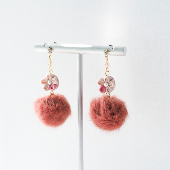 【微甜】乾燥玫瑰色小毛球粉紅花花耳環耳夾 14kgf 925 客製 第3張的照片