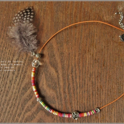 sale！ Feather＊Colorful beads＊本革紐＊ネックレス 9枚目の画像