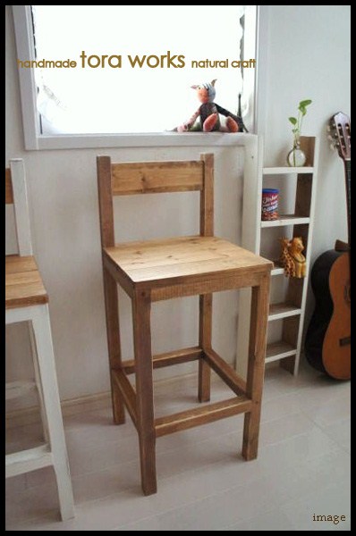 【送料無料♪】 ■アンティーク風 カントリーカウンターチェアw ハンドメイド■