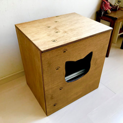 現品限り！レトロ＆アンティーク風 家具調 猫カバーBOX             トイレトレー付 左開き 2枚目の画像