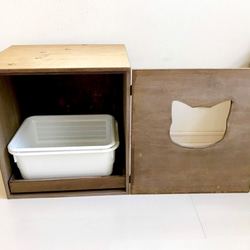 現品限り！レトロ＆アンティーク風 家具調 猫カバーBOX             トイレトレー付 左開き 4枚目の画像