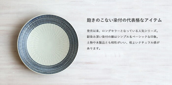 【web陶器市20％OFF】ボーダー柄「藍駒」8寸皿 1枚目の画像