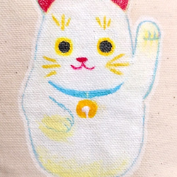 【一点もの】手描きミニトートバック　招き猫 2枚目の画像