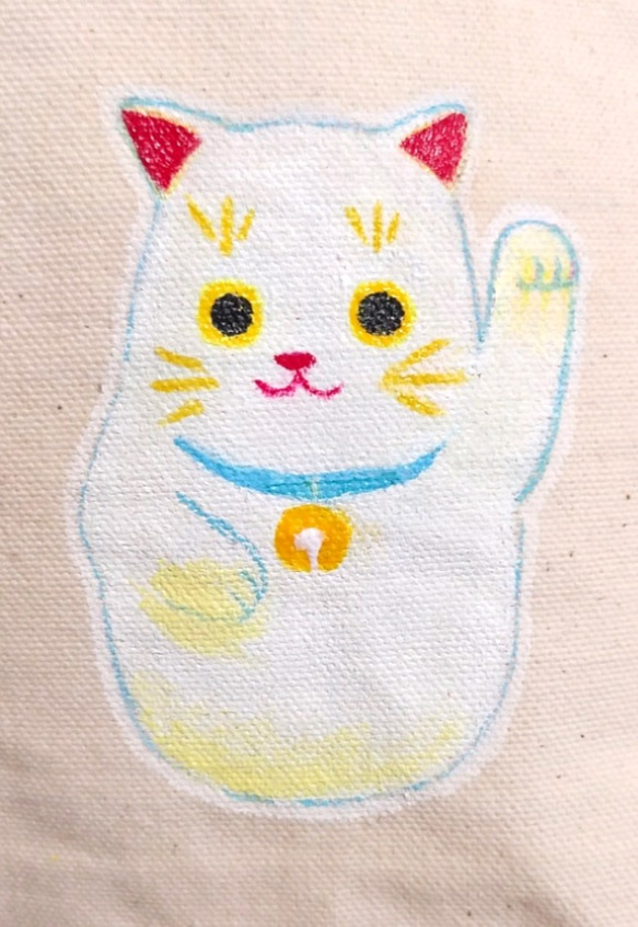 【一点もの】手描きミニトートバック　招き猫 2枚目の画像