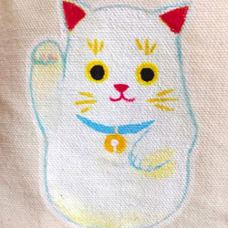 【一点もの】手描きミニトートバック　招き猫 3枚目の画像
