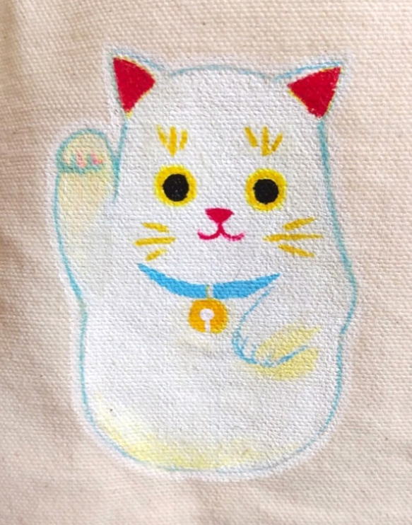 【一点もの】手描きミニトートバック　招き猫 3枚目の画像
