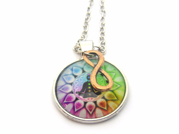 フラワーオブライフ・メビウスの輪 ネックレス（チャクラ図）（生命の