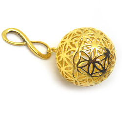 フラワーオブライフ 球状（籠目）・メビウスの輪　ヘンプ ネックレス（金色）（生命の花/神聖幾何学） 3枚目の画像