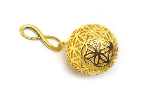 フラワーオブライフ 球状（籠目）・メビウスの輪　ヘンプ ネックレス（金色）（生命の花/神聖幾何学） 3枚目の画像
