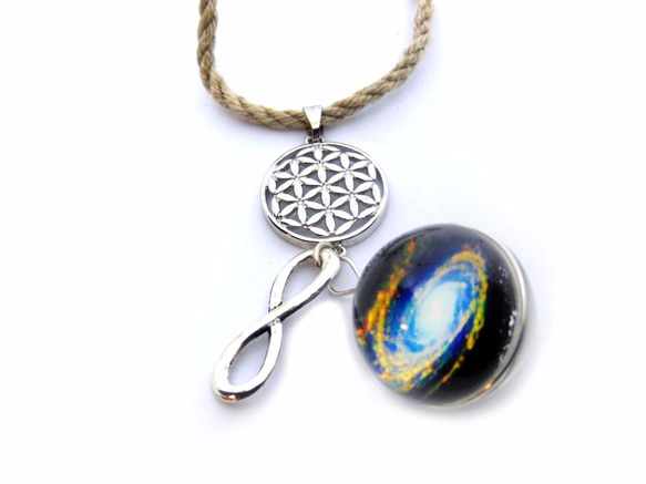 フラワーオブライフ・メビウスの輪・宇宙 ヘンプ ネックレス（生命の花 