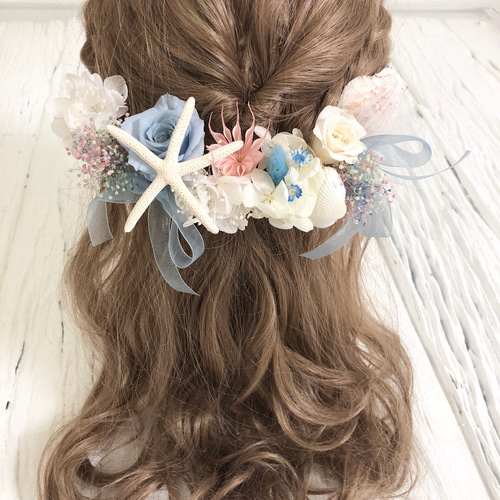 海外挙式にピッタリ 髪飾り ヘッドドレス 貝 スターフィッシュ-