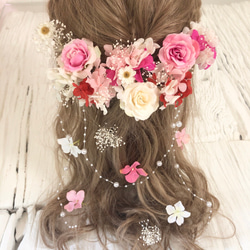 オール本物花　ブーケの様な髪飾り　ヘッドドレス　サーモンピンク サーモンピンク 髪飾り ヘッドドレス - メルカリ