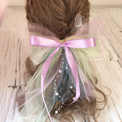 グラデーション　チュールリボン　髪飾り　ヘッドドレス 1枚目の画像