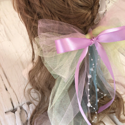 グラデーション　チュールリボン　髪飾り　ヘッドドレス 2枚目の画像