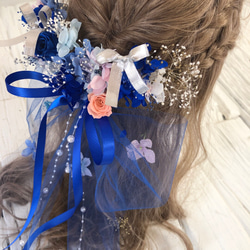 ブーケの様な髪飾り　ロイヤルブルー　宇宙　星 3枚目の画像