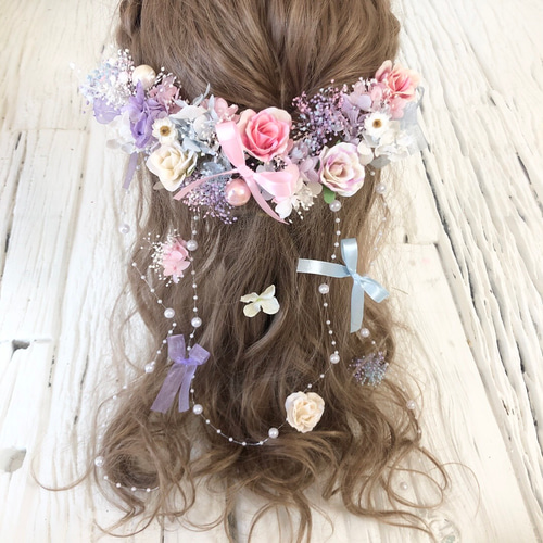 ブーケの様な髪飾り ヘッドドレス サーモンピンク ヘッドドレス