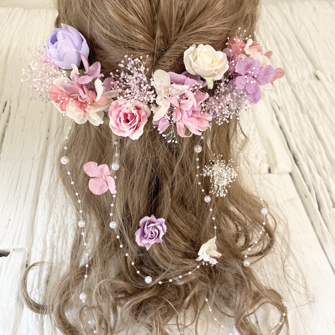 ラベンダー　パープル　髪飾り　ヘッドドレス