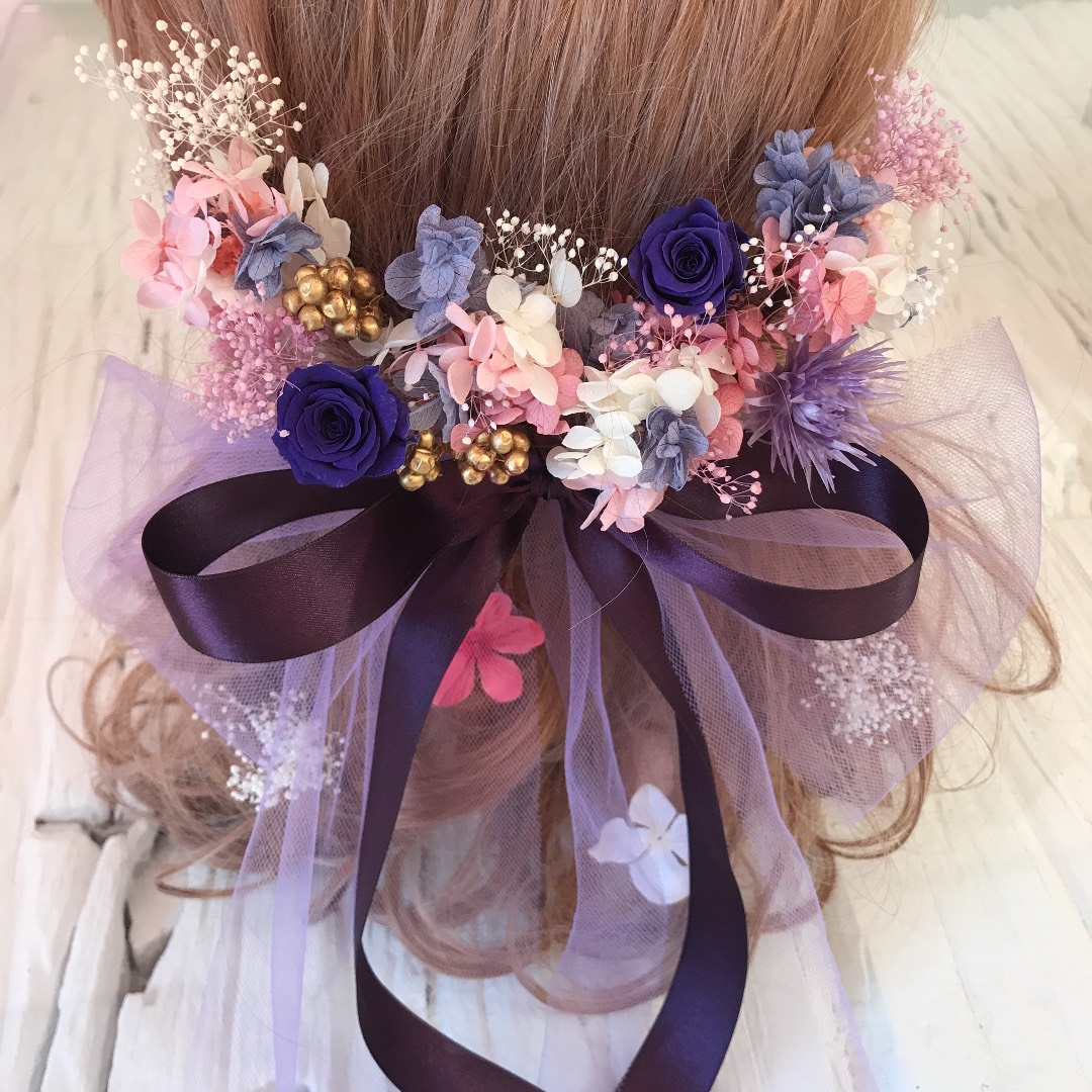 和装 ヘッドドレス ヘアアクセサリー 紫 パープル 髪飾り