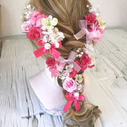 ビビットピンク ラプンツェル髪飾り ヘッドドレス 1枚目の画像