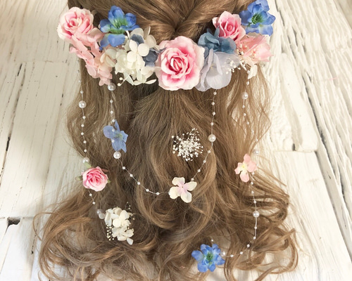 パステルカラフル　髪飾り　ヘッドドレス 髪飾り ヘッドドレス ピンク×ブルー ヘッドドレス（アクセサリー