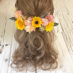 ひまわり 髪飾り ヘッドドレス ピンク オレンジ イエロー ヘッド