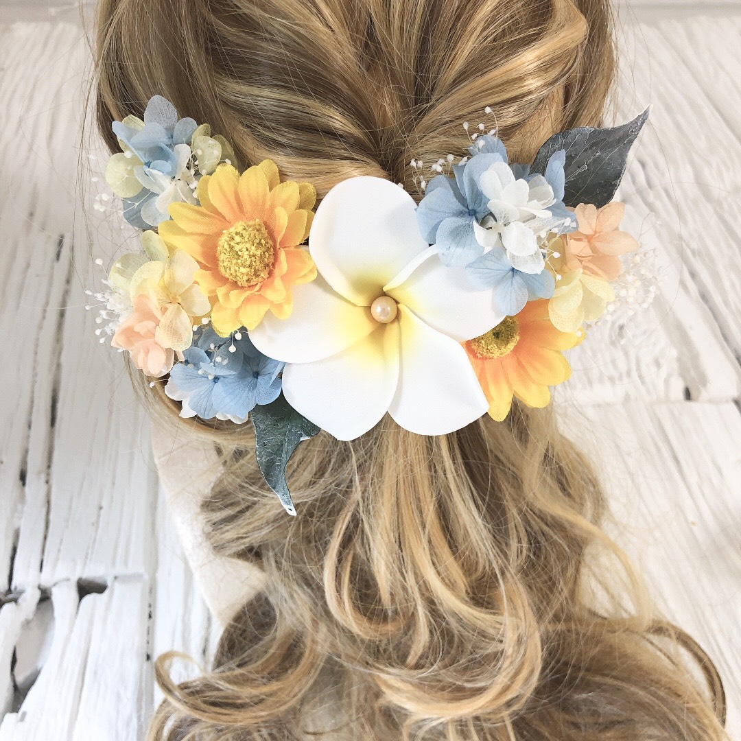 向日葵 ヘッドドレス 髪飾り 爽やか 水色
