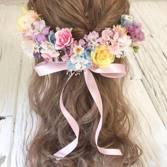 053.くすみパープルカラーの編みおろしヘア用ヘッドドレス