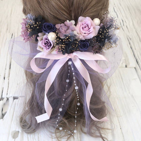 黒×紫 髪飾り ヘッドドレス BIGリボン 甘辛MIX ヘッドドレス 