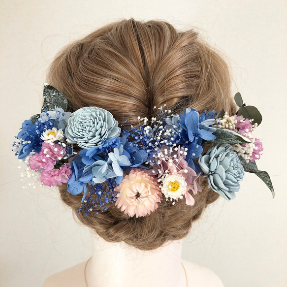 髪飾り　ヘッドドレス　ブルー　パープル　ナチュラル